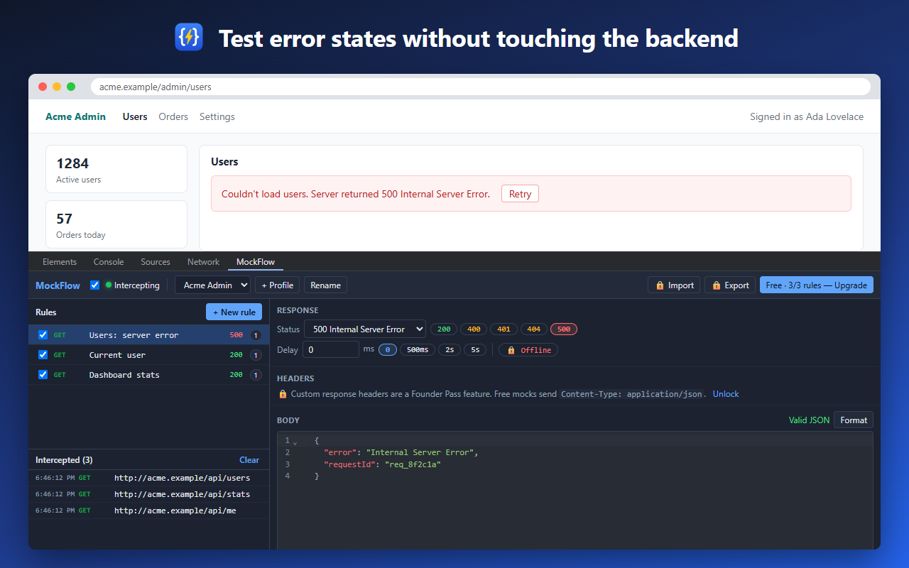 Mocking a 500 Internal Server Error to test an app's error state